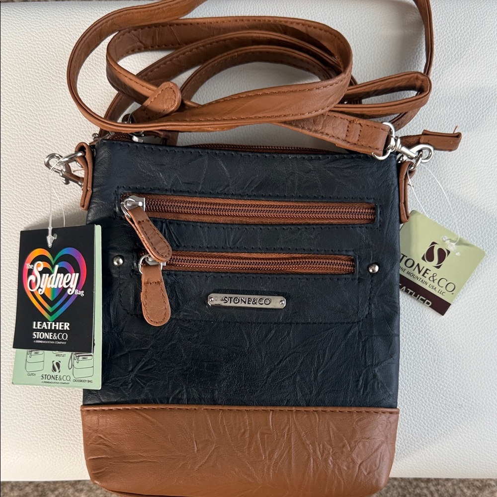 Stone & Co Black & Brown Compact Leather Crossbody
